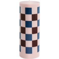 Pink Stearinlys Hay Column Block Large 25 cm Pink-bordeaux-dark blue check Candle