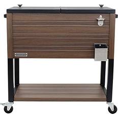 Permasteel 80-quart outdoor patio cooler with wheels beverage rolling coole. Brown