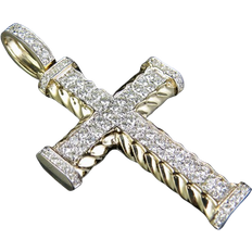 Jewelry Unlimited Rope Cross 2 Rows - Gold/Diamonds