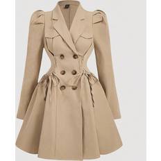 Shein Coats Shein Khaki Cinched Waist Long Sleeve Women Trench CoatTrench Women CoatFall Women Dresses