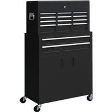 Homcom Top Chest and Roller Cabinet Metal Tool Cabinet on Wheels Black Black