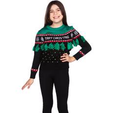 Long Sleeves Christmas Sweaters Children's Clothing Tipsy Elves Girl's Christmas Tree Tassel Ugly Christmas Sweater