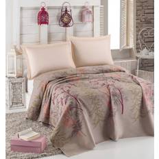 Överkast Enkelt 160x235 Beige/Röd/Rosa/Grön Påslakan Beige