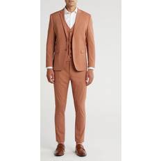 Brown - Men Suits Gino Vitale Men's Skinny Fit Stretch 3-Piece Suit Rust brown 44R