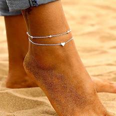 Shein pc Womens Double Layer Heart Ankle Bracelet Fashionable Beach Foot Jewelry With Creative Retro Alloy Stylish Layered Love Anklet For Vacati