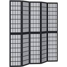 Black Room Dividers vidaXL 5 Panels Black Solid Paulownia Room Divider