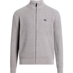 Grey Cardigans Calvin Klein Woven Label Zip Through Sweater - Grey Heather