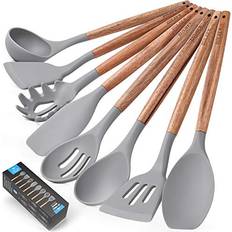 Zulay Kitchen Silicone Utensils Set 8 Piece - Non-Stick With Acacia Wood Handle Kitchen Utensil