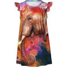 Elephants Nightgowns Children's Clothing Daiia Amin Dream, Oil Paintings of Elephants Girls Nightgowns Unicorn Nightgown Princess Pajama Dresses for Girls Sleepwear Nightie-XX-Large