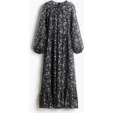 H&M Ladies Balloon-sleeved Chiffon Dress - Black/Floral