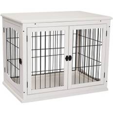 Northio Hundekennel Hundehus Transportkasse Smådyrbur MDF Metall Hvit 81 x 58.5 x 66 cm