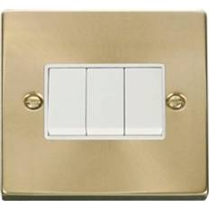 Satin Brushed Brass 10A 3 Gang 2 Way Light Switch Gold One Size