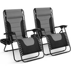 Keplin Set Of 2 Grey Heavy Duty Textoline Zero Gravity Chairs For Garden Light Reclining Patio Sun Loungers - One Size
