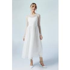 Clothing Coast Embellished Mesh Long Sleeve Full Skirted Wedding Dress Ivory