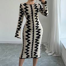 Short Dresses on sale Shein Grefit Womens Elegant Jacquard Knitted Bodycon Dress