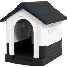 Pawhut Plastic Dog Kennel With Windows 64.5 x 57 x 66 cm - Grey