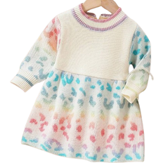 Acrylic Dresses Children's Clothing Shein Baby Girl Colorful Leopard Print Knit Dress