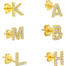 Initial Letter Stud Earring Sterling Silver in 18K Gold Plated Single