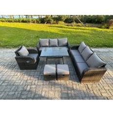 Garden & Outdoor Furniture Fimous Sofa with Rectangular Dining Table Reclining Chair 2 Small Footstools - Dark Grey Outdoor Lounge Set