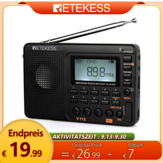 Retekess V115 Tragbares Radio AM/FM-Radio Mit Kurzwellenradio Mp3-Player - Schwarz