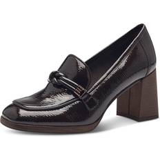 Mörkbruna högklackade loafers lack Mocca Patent
