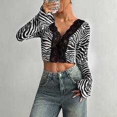 Zebra Blouses Shein Womens Zebra Print Lace Patchwork Long Sleeve Blouse For And Fall