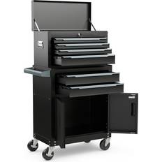 Tool Trolleys Costway 6-Drawer Rolling Tool Chest 2-in-1 with Universal Wheels and Hooks-Black-S