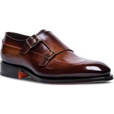 Derby Santoni Men's Carter Cap Toe Double Monk Strap Dress Shoes Dark Brown