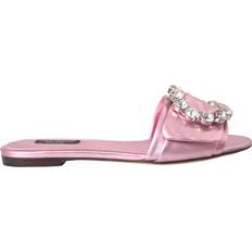 Dolce & Gabbana Pink Sandals Dolce & Gabbana Pink Crystal Leather Flats Sandals Shoes EU37.5/US7