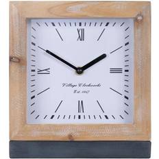 Square Wall Clocks Melrose International Square Fir Wood Under Glass 9"H - Brown, Grey, White Wall Clock