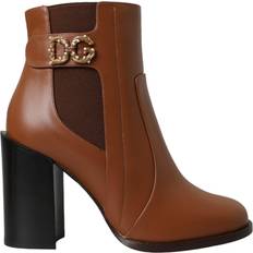 Dolce & Gabbana Botines de Tobillo Dolce & Gabbana Brun Lær Amore Hæler Ankelstøvletter Sko Brown 1/2