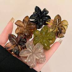 Shein Glossy Black Green Brown Amber Flower Shaped Cmin Lightweight Plastic Hair Clips
