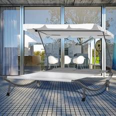 Garden & Outdoor Furniture OutSunny White Double Hammock Sun Lounger Bed with Canopy - 1 Seater