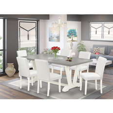 Beige Dining Sets East West Furniture V097AB264-7 7 Piece V-Style Modern Table White Cement & White Dining Set 5