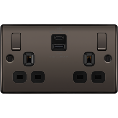 Electrical Outlets & Switches BG Bg nbn22uac22b black nickel double socket with usb 22w type a & type c usb