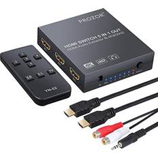 Proster 5x1 HDMI Switcher With Audio Extractor Support 4K 3D 3 Feet HDMI 1.4 Cable And 3.5mm Male To 2 RCA Female Stereo Audio Cable