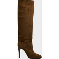 Boots Saint Laurent Diane Suede YSL Buckle Knee Boots LAND 7.5B 37.5EU