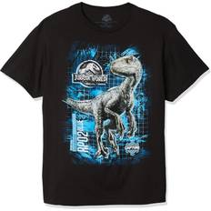 Jurassic World boys Blue Raptor Grid Short Sleeve T-shirt T Shirt, Black