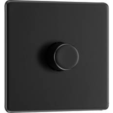 Black Dimmers BG Electrical BG Screwless Flatplate Matt 200W Intelligent LED Dimmer Switch 1 Gang 2 Way in Black Plastic