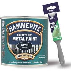 Hammerite Satin Paint Hammerite Satin 250 ml With 1" Brush Metal Paint Black 0.25L