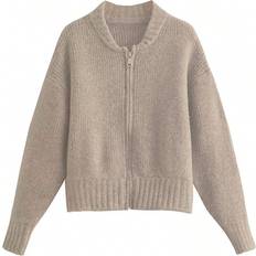 Shein Womens Solid Color Front Zipper Long Sleeve Casual Minimalist Sweater