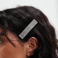 Silver Hair Clips Black Crystal Wide Diamante Hair Clip - Silver