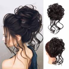 Black Hair Buns Shein Black Brown Messy Bun Hair Piece Curly Wavy Ponytail Synthetic Chignon With Elastic Hair Band