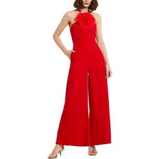 Mac Duggal Jumpsuits & Overalls Mac Duggal Flower Embellished Crepe Halter Neck Jumpsuit Cherry