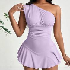High Collar Jumpsuits & Overalls Shein pc Womens Solid Asymmetrical Neckline Ruffle Hem Sleeveless Jumpsuit