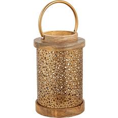 Romimex Lykta Guldbrun Trä Metall 16 x 27 x 16 cm Värmeljuslykta