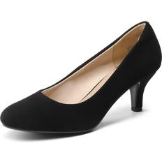 Dream Pairs Womens Closed Toe Low Heels Pump Shoes, Black/Nubuck Wide Luvly