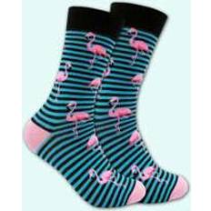 Shein Pair Men's Mid-Calf Socks With Flamingo Pattern, Men's Striped Flamingo Casual Socks