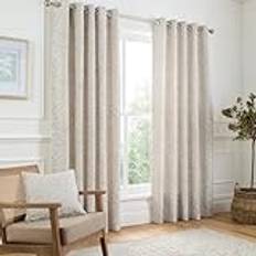 Curtina Blommiga Och Fågelvävda B 90 x 229 cm - Krämfärgade Öljettgardiner Med Blommor