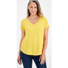 Style & Co Women's Perfect V-Neck T-Shirt, Created for Macy's Cornmeal Yellow